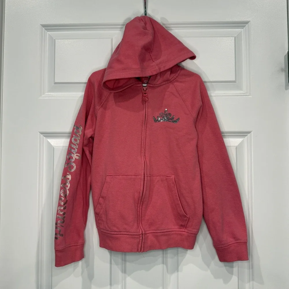 Disney Jumping Beans Girls Pink Princess‎ Squad Zip Up Hoodie Size 8